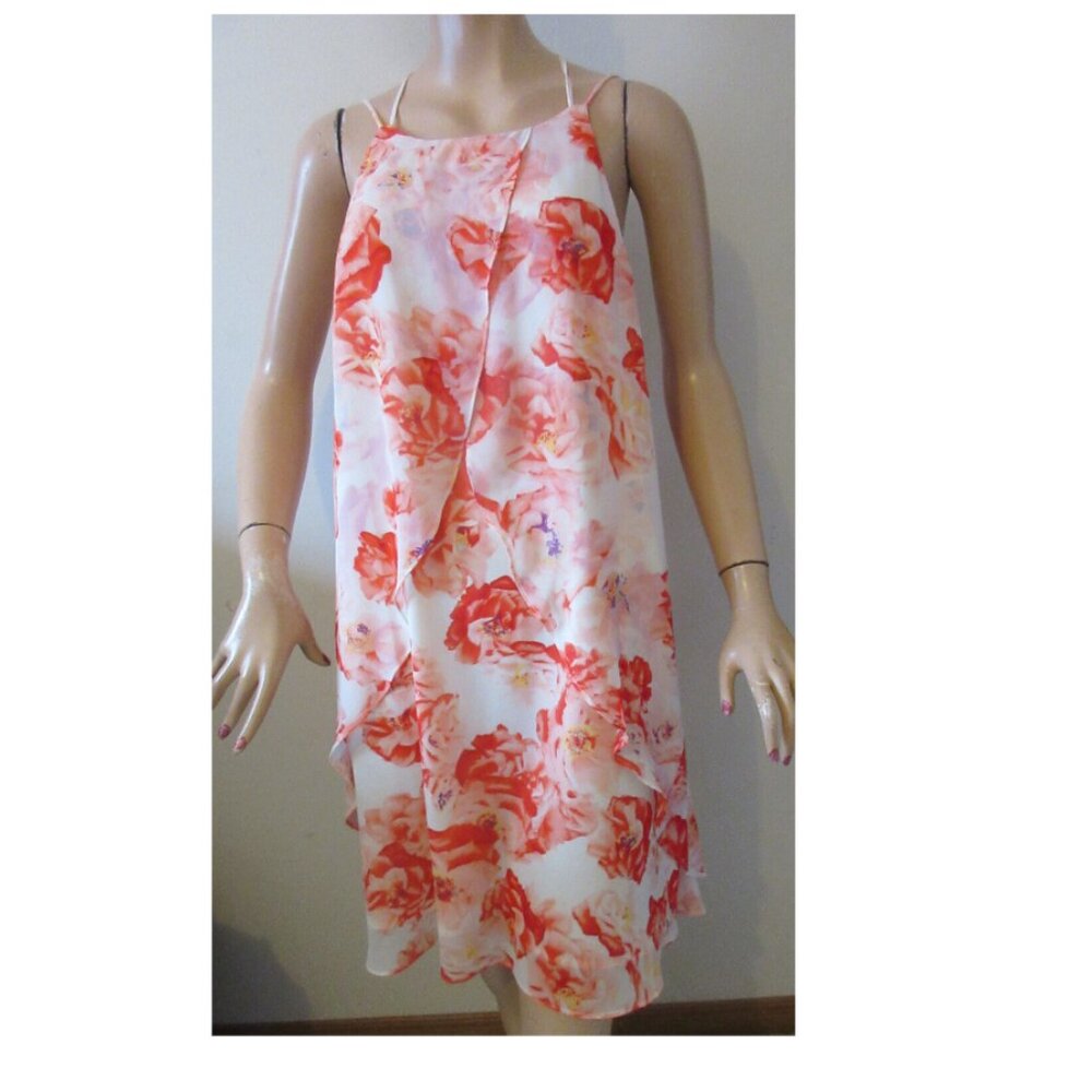 BCBGeneration Fiery Red Multi Ruffle Dress Women's Size Large